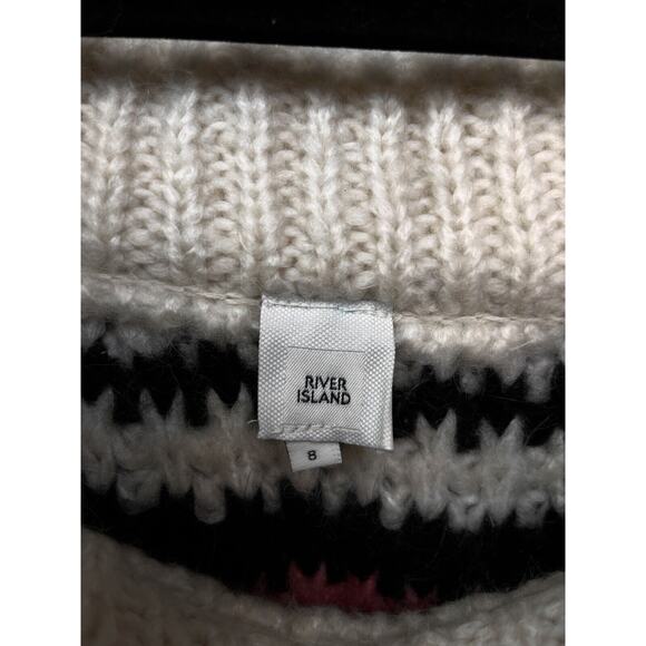 River Island Sweater Womens US 8‎ Loose Knit Off Shoulder Striped Mohair - Picture 4 of 8